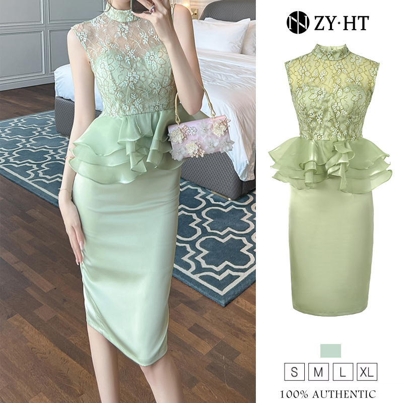 Zyht đầm hàn quốc bên lá sen không tay áo mảnh mai đầm ren 40061