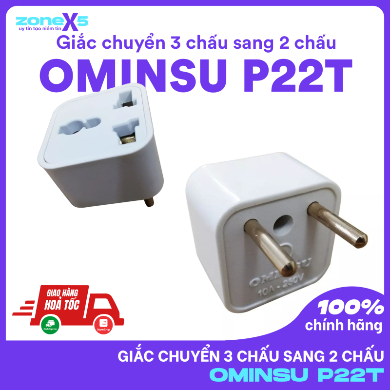 Bảng giá Phích Cắm Điện OMINSU P22T Chuyển Đổi 3 Chấu Thành 2 Chấu - Giắc chuyển 3 chấu