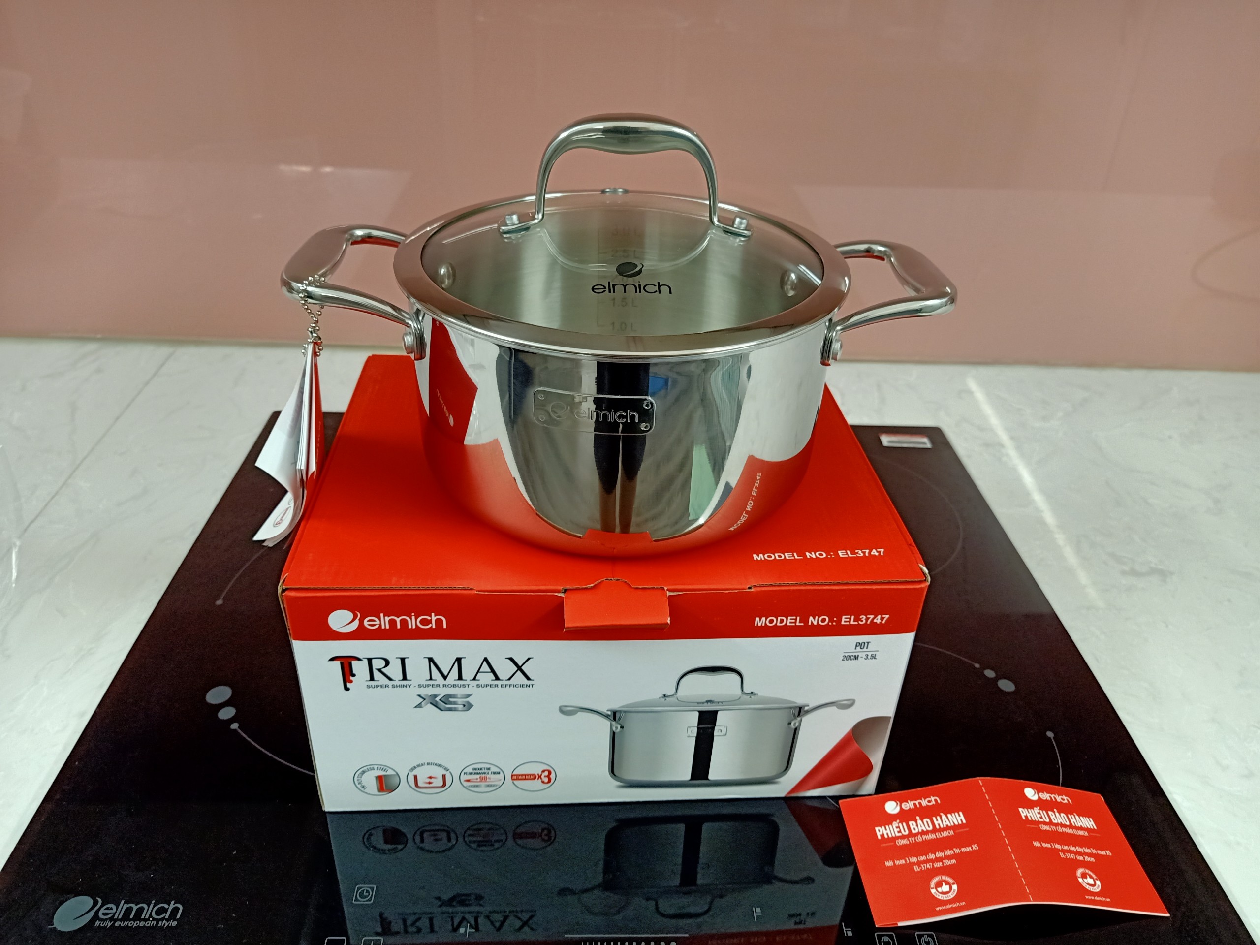 Nồi  Inox 3 lớp cao cấp đáy liền Elmich Trimax XS 3747 18cm, 20cm, 24cm, 26cm, 28cm