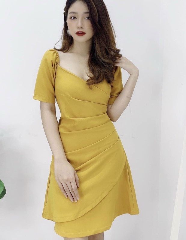 ĐẦM CỔ V, XẾP LI EO (có ành thật) MS56
