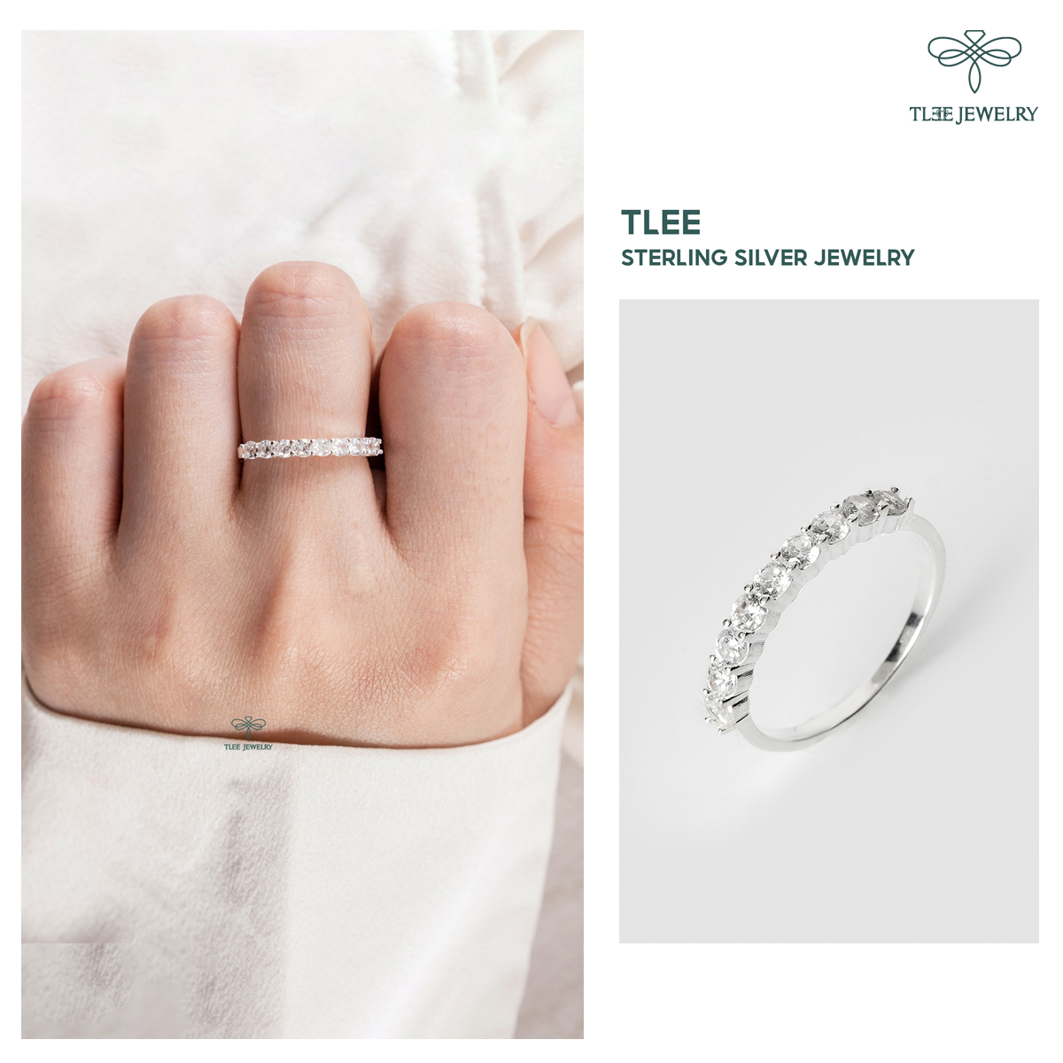 Nhẫn bạc nữ TLEE đính đá một hàng cao cấp TleeJewelry A0225
