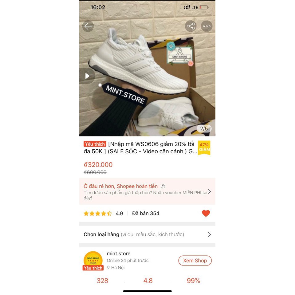 Giày Thể Thao Sneaker Ultra Boost 4.0 Trắng