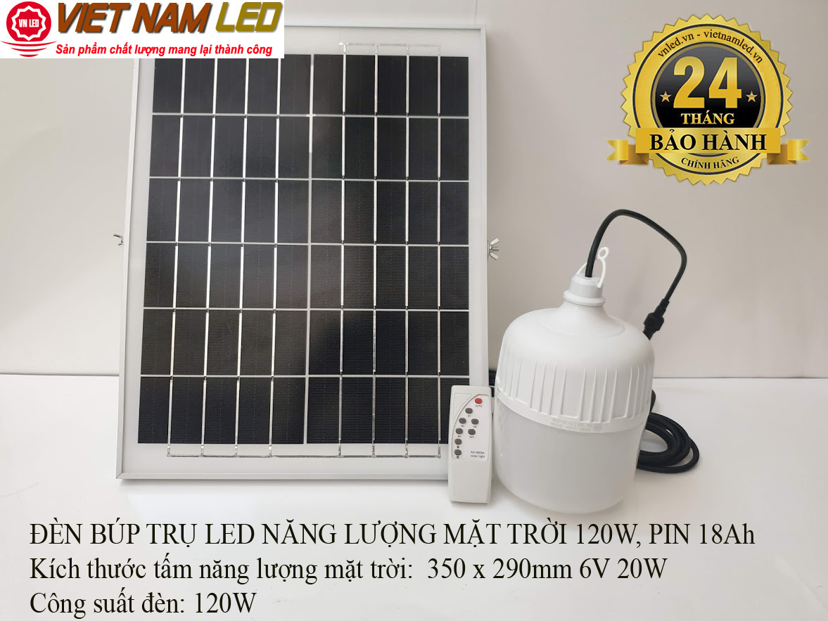 ĐÈN BÚP TRỤ LED NĂNG LƯỢNG MẶT TRỜI 120W, PIN 18Ah