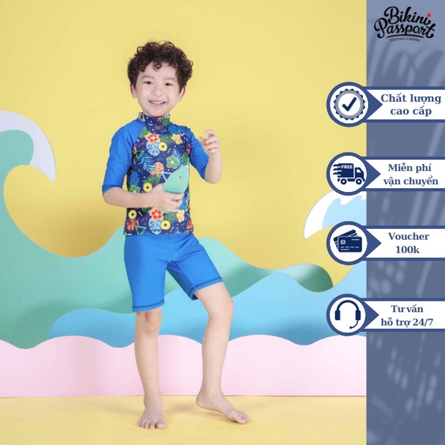Đồ bơi áo tắm em bé BIKINI PASSPORT KID - Hai mảnh quần lửng áo tay dài