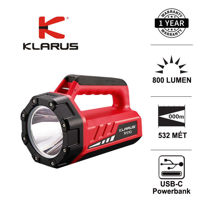 ĐÈN PIN XÁCH TAY KLARUS RS10 LED SST40 độ sáng 800 Lumen chiếu xa 532m cổng sạc dự phòng  TYPE-C pin 8000mAh (kèm theo) Đèn Đèn pin