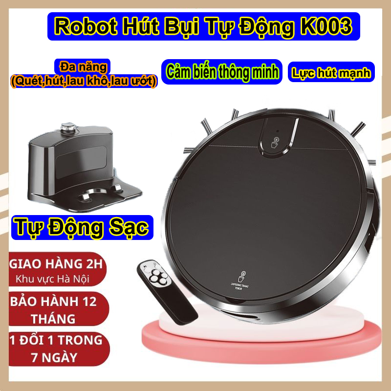 Robot hút bụi lau nhà tự động. Robot Điều Khiển Từ Xa,Tự Sạc Khi Hết Pin, Lực Hút Siêu Mạnh, Cảm Biến Chống Rơi.có két nước để lau ướt cực sạch.