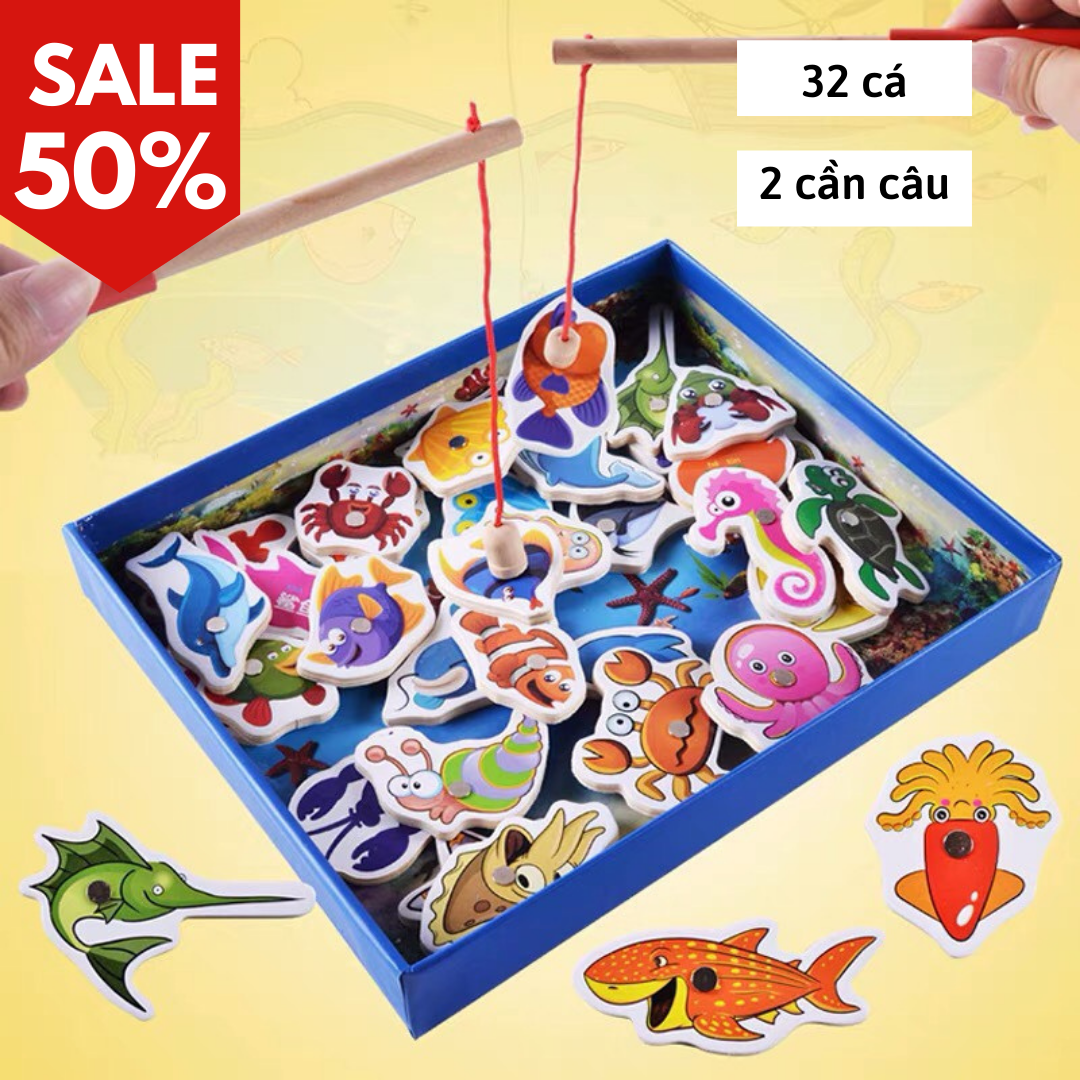 [HOTSALE]Đồ Chơi Câu Cá Gỗ 32 Con Bằng Nam Châm Cho Bé (Có Video)