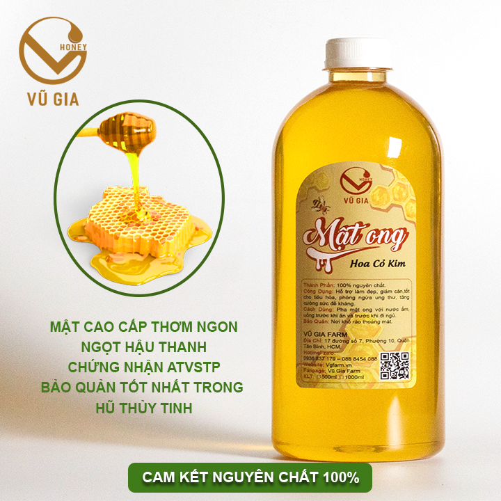 Mật Ong Nguyên Chất Hoa Cỏ Kim Vũ Gia ( 1 lít/ 1,3 kg) - Dòng cao cấp chất lượng vượt trội - Tăng cường sức đề kháng, hỗ trợ giảm cân, dạ dày tiêu hóa, làm đẹp, giảm mụn, xóa mờ thâm nám - Đã được kiểm nghiệm