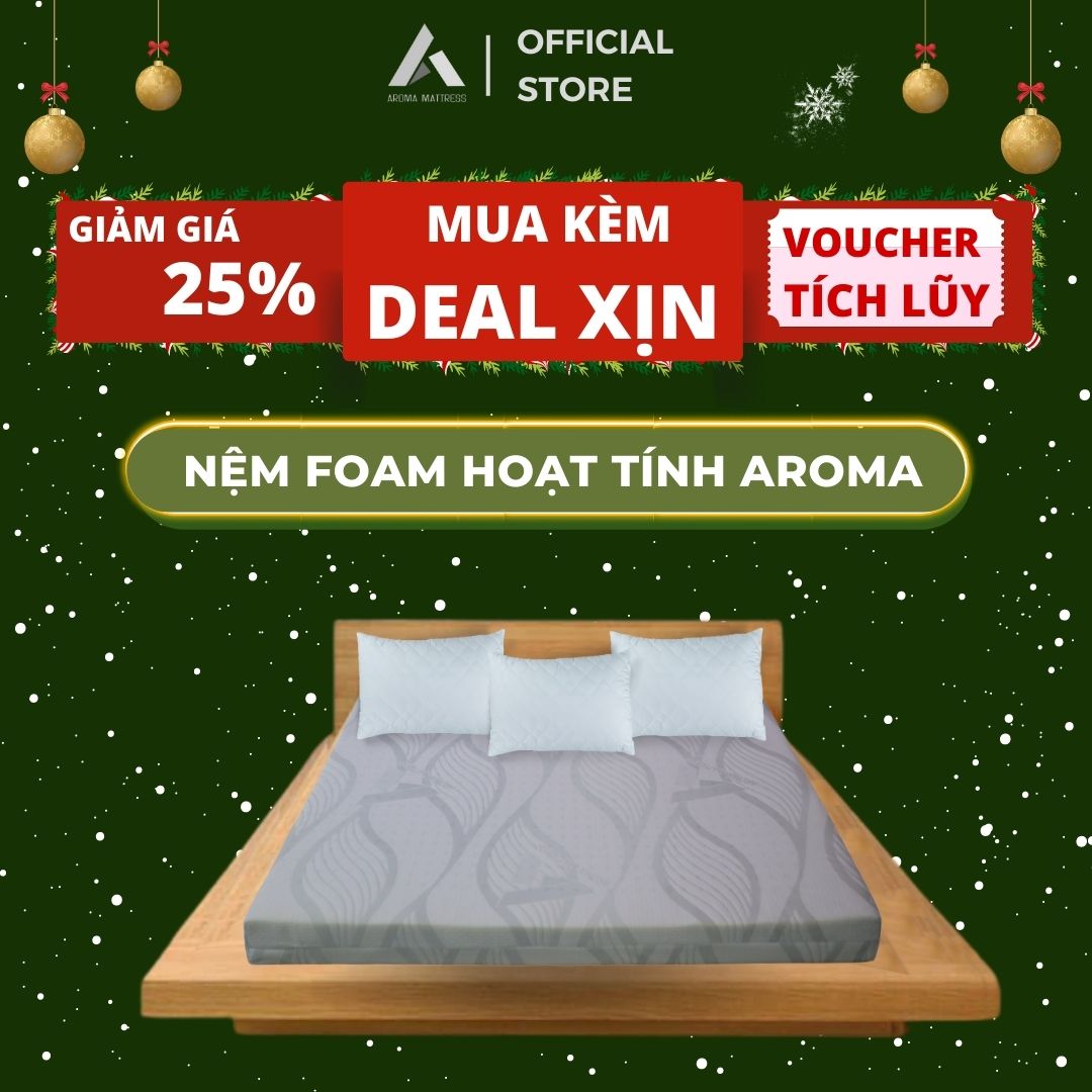 Nệm Aroma Foam Hoạt Tính Titalium Cao Cấp - Công Nghệ Đột Phá Cứng Mềm Vừa Phải Không Lún Sâu, Không Mùi, Thoáng Khí  - Bảo Hành Chính Hãng 10 Năm