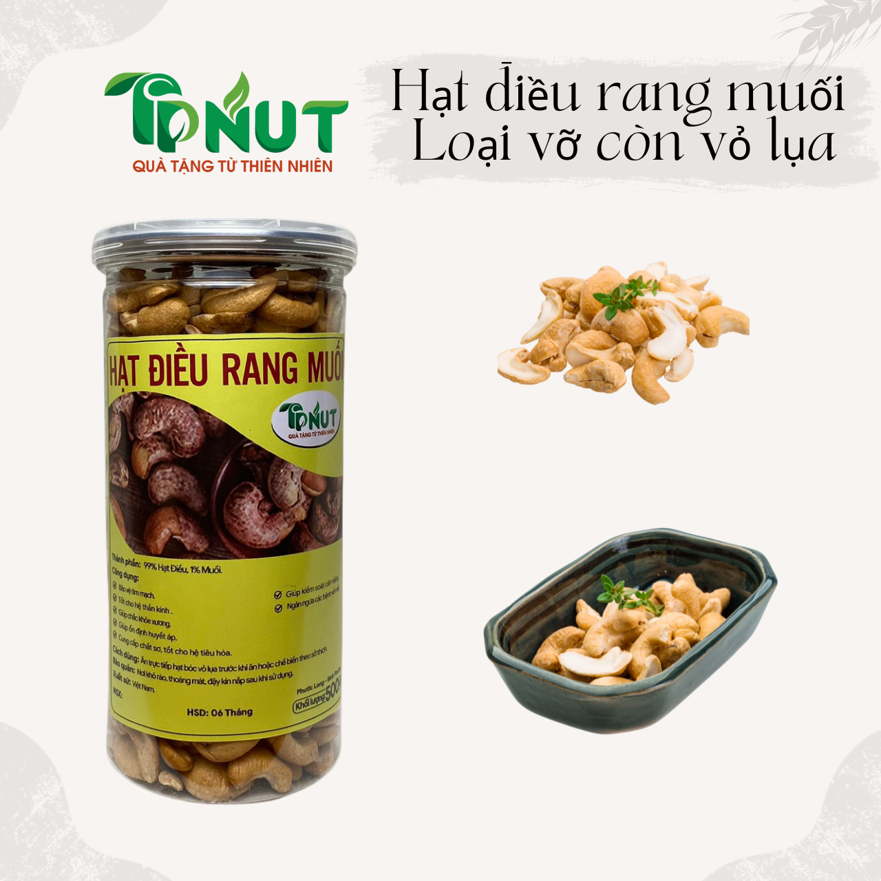 500gram Hạt điều rang muối bình phước loại vỡ còn vỏ lụa
