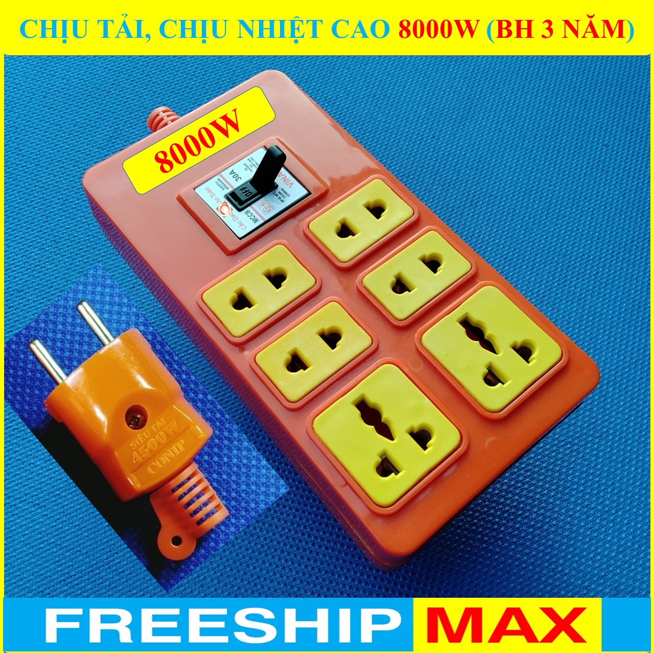 Combo 1 Phích cắm điện + 1 ổ cắm điện đa năng chịu tải cao 8500W/6000W (BH 3 NĂM) Ổ cắm điện SỨ 100% đa năng chịu nhiệt, chịu tải cao có Đèn LED báo (bộ 1 ổ cắm + 1 phích cắm)
