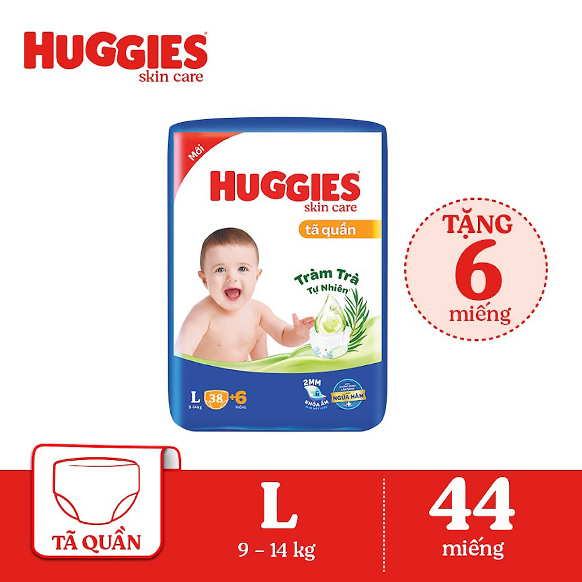 Tã quần Huggies L38+6, XL32+6, XXL28+6 mẫu mỏng 2mm