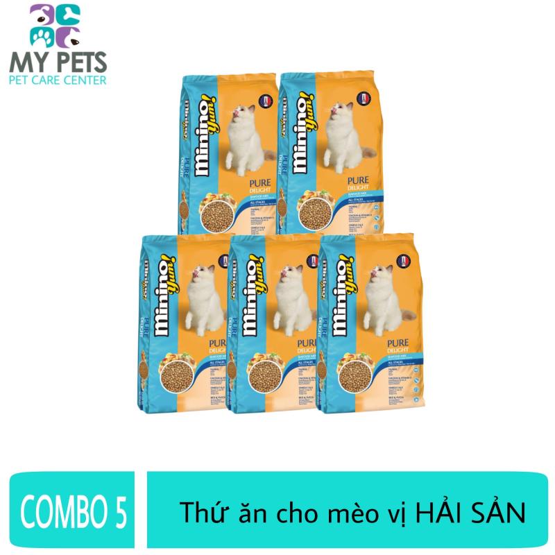(COMBO5) Thức ăn vị hải sản dành cho mèo mọi lưa tuổi - thức ăn cho mèo minino yum 350g