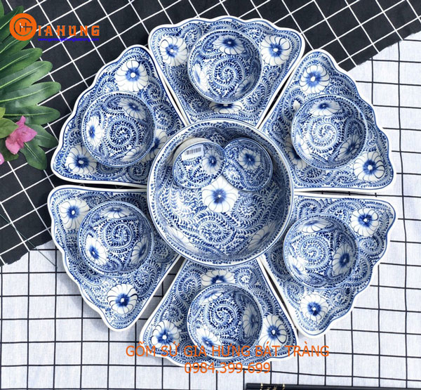Bộ đồ ăn hoa mặt trời đủ gốm Bát Tràng