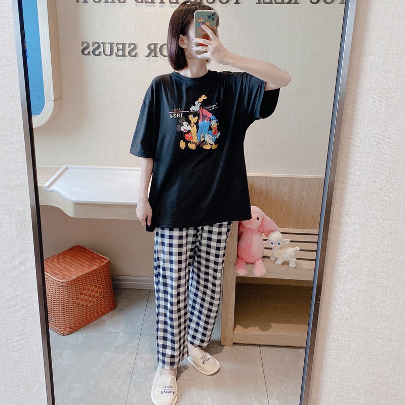 Sét Bộ In Hình Chuột Quần Caro Cute Lạc Lối TTSA0579