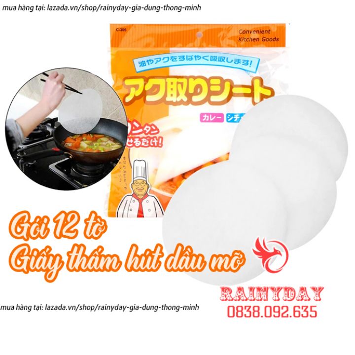 Giấy hút dầu mỡ thức ăn, giấy thấm dầu thực phẩm váng dầu mỡ ăn lẩu, hầm, chiên rán - gói 12 tờ