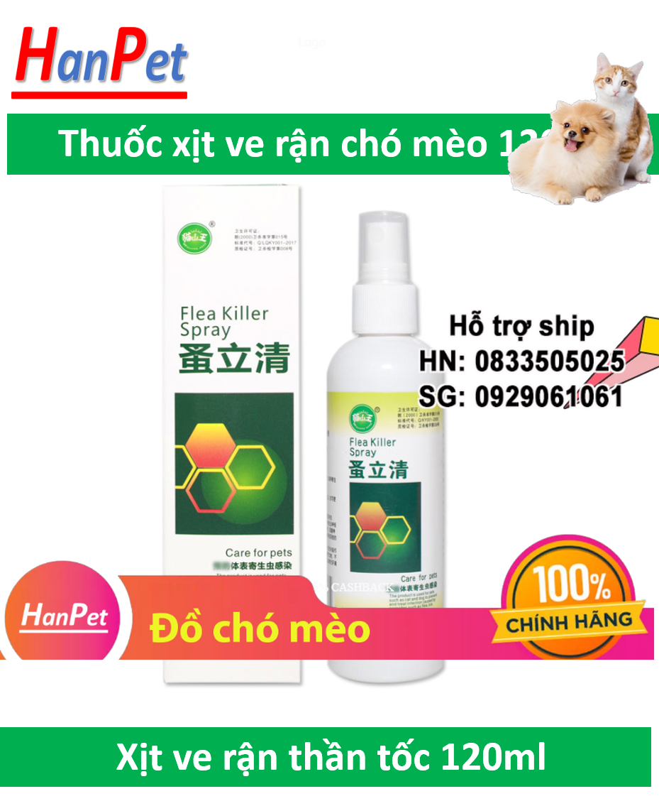 Hanpet - Xịt ve rận Thần Tốc 120ml CHuyên diệt rận chó bọ chó mèo , rận chó và bọ mèo