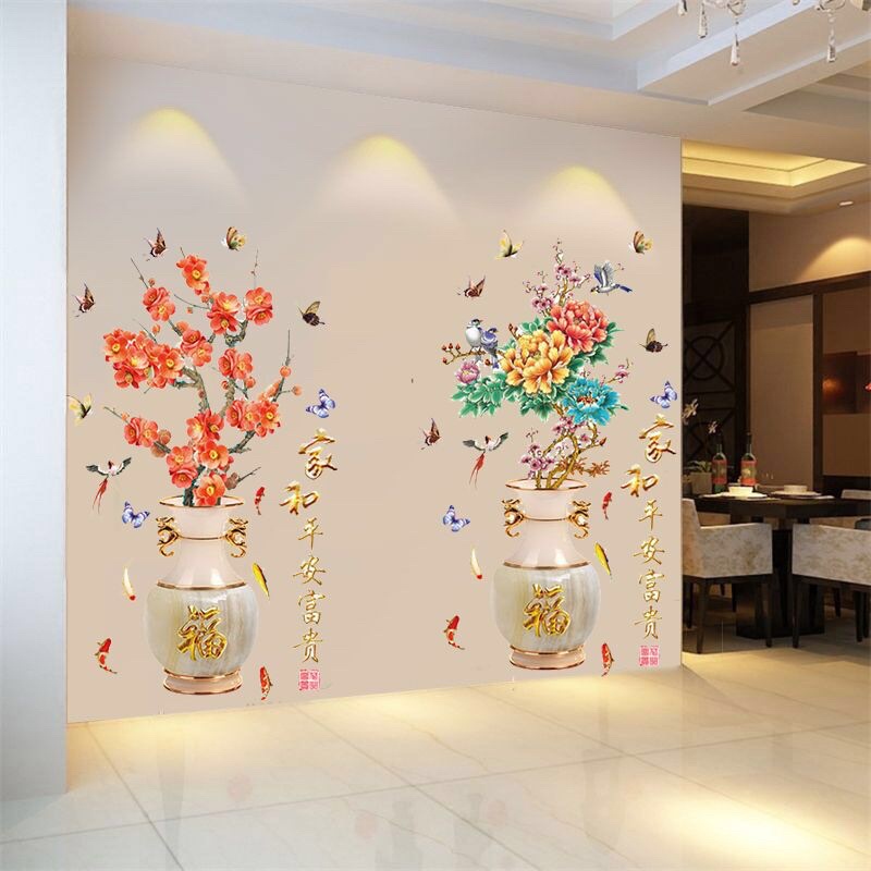 Decal dán tường bình hoa phong thủy