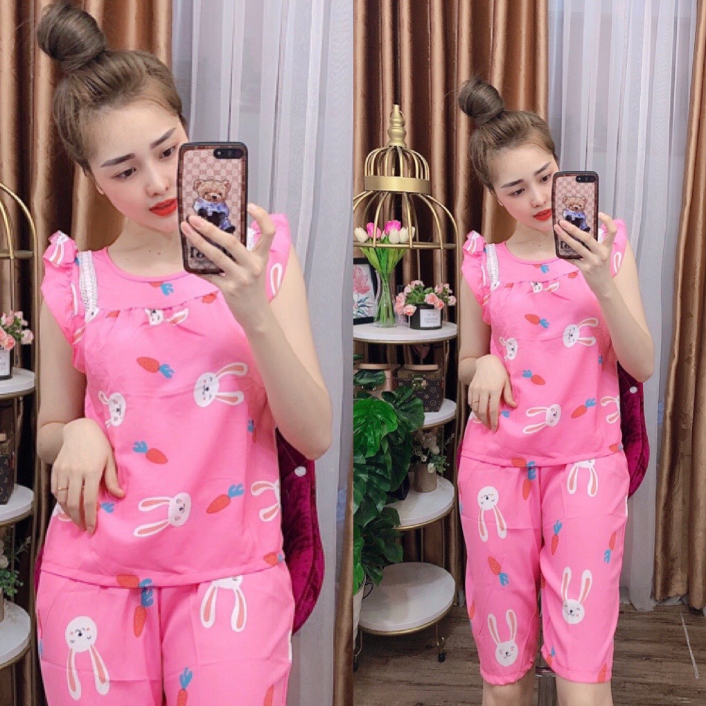 ĐỒ BỘ LỤA LỬNG MẶC NHÀ HỌA TIẾT HÌNH THÚ DỄ THƯƠNG (ẢNH THÂT) CÓ SIZE 40-75KG - LUA20