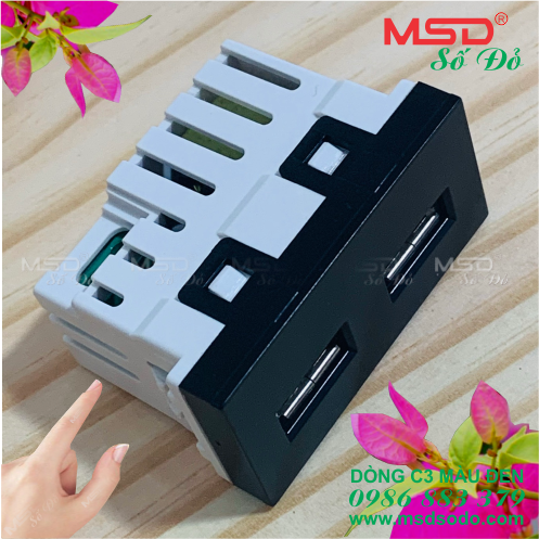 HẠT USB 2.1A 5VDC ÂM TƯỜNG- DÒNG C3 MÀU ĐEN BÓNG