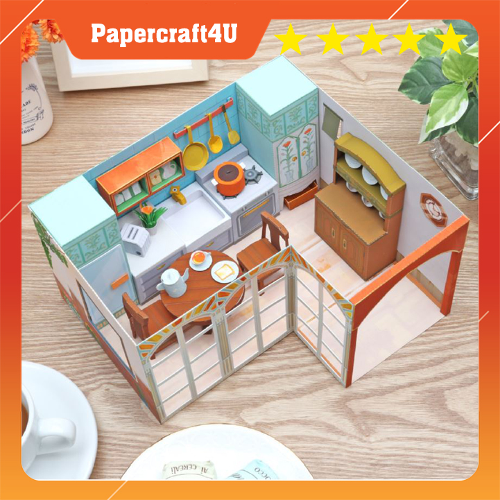 Mô hình giấy 3D kiến trúc: Nội thất phòng ăn - bếp