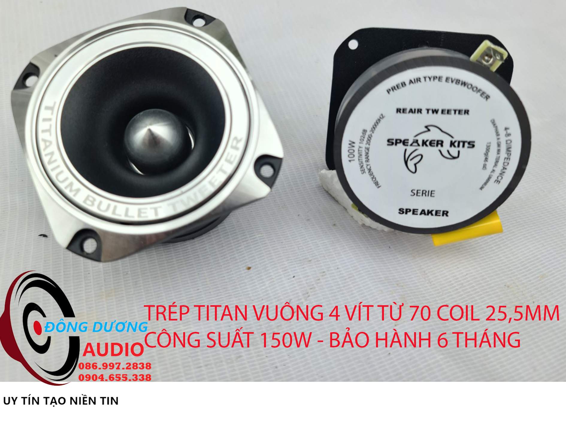 COMBO 2 LOA TREBLE TWTEER TITAN VUÔNG COIL 25.5MM + 2 TỤ 3,3MF 250V CAO CẤP
