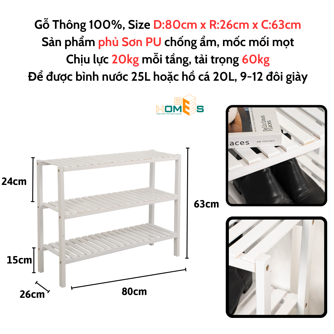 Kệ giày gỗ đa năng 2 tầng size 50cm