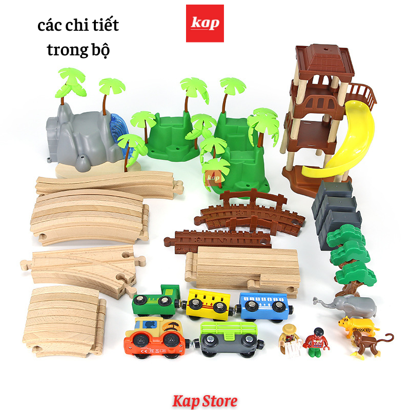 Jungle train set, Wooden Railway 107pcs, playable with Brio, Hape wooden railway