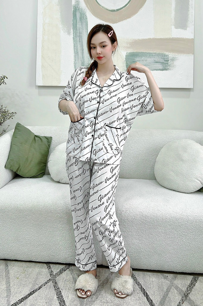 Đồ Bộ Pijama Dài Phối Hai Túi Tiểu Thư Xinh Xắn Vải LỤA HÀN Mềm Mịn Thoáng Mát Freesize Dưới 60kg