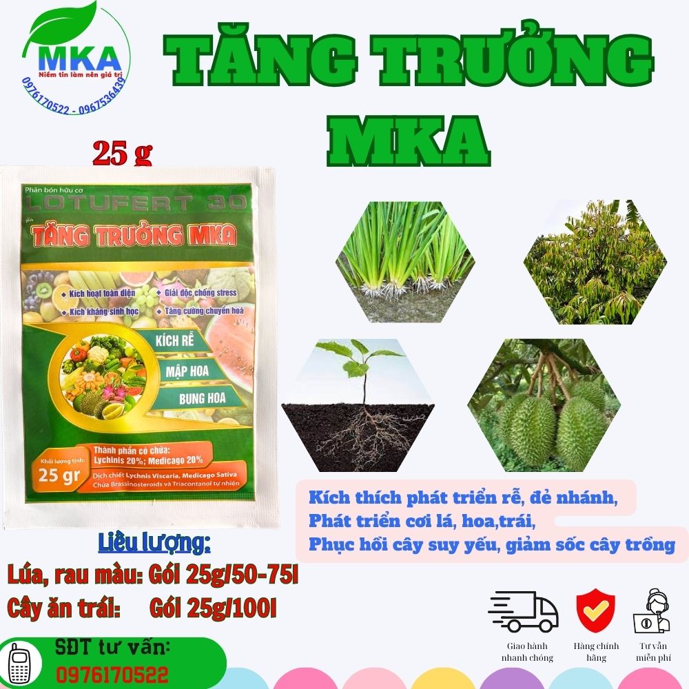 Tăng trưởng mka, phát triển rễ, cơi đọt, hoa và trái, phục hồi cây, giảm tress cho cây