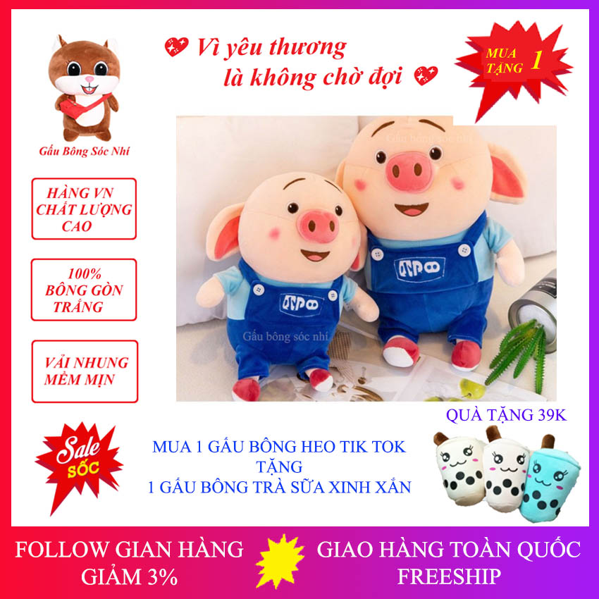 [Mua 1 Tặng 1] Gấu Bông Heo Tik Tok Cao Cấp - Gấu Bông Sóc Nhí 07 - Gấu Bông Cao Cấp Vải Nhung Co Giãn 4 Chiều - Mua 1 Gấu Bông Heo Tik Tok Tặng 1 Gấu Bông Trà Sữa Xinh Xắn