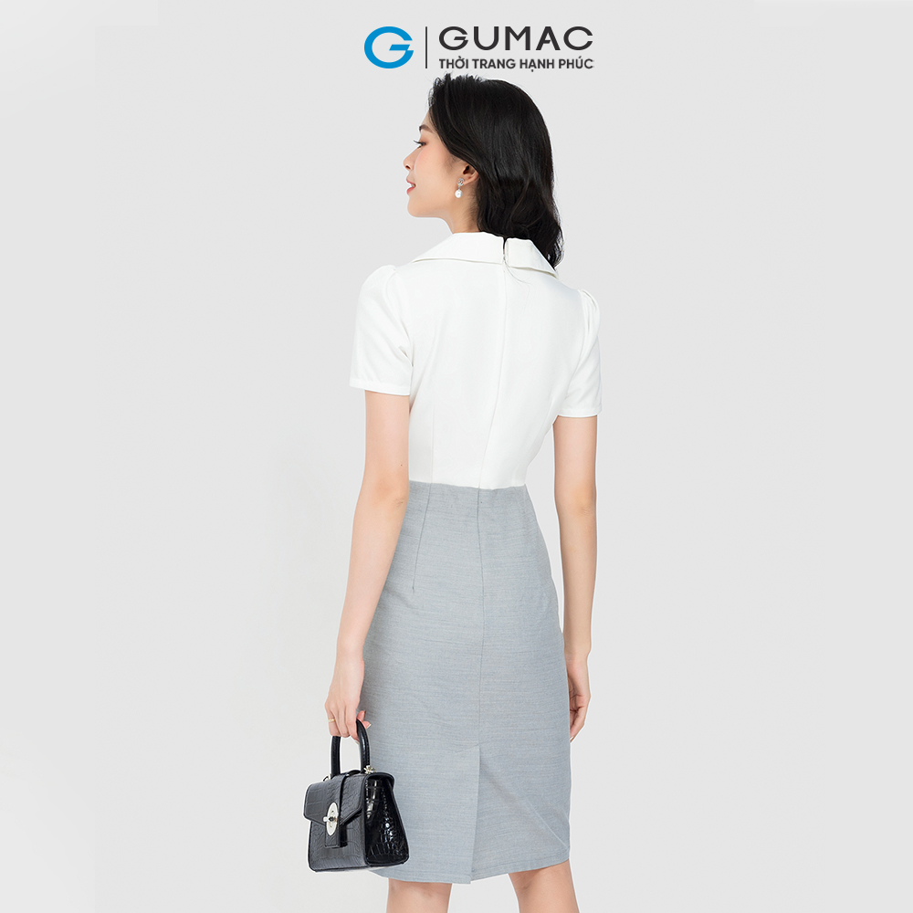 Đầm dáng A công sở GUMAC DD08025 cổ sơ mi, eo kiểu đính nút
