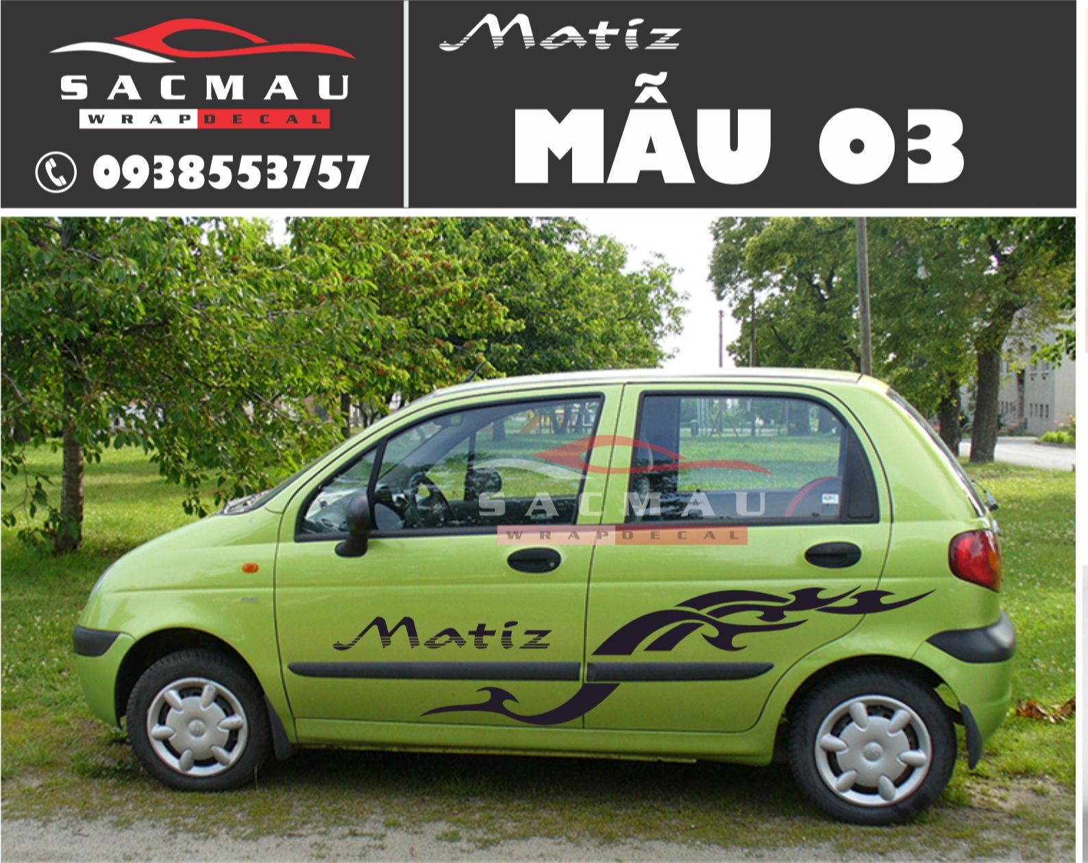 Tem dán xe Daewoo Matiz, tem dán xe ô tô thể thao