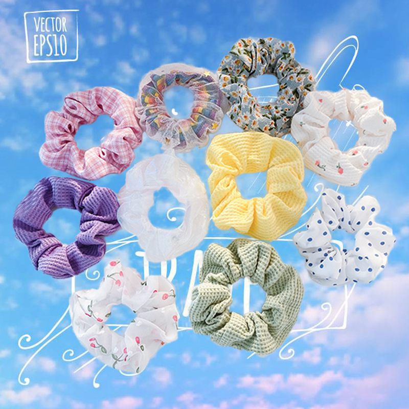 Dây buộc tóc, cột tóc vải scrunchies chiffon hoa phong cách vintage Orin