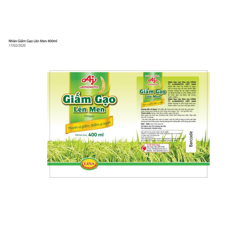 Giấm gạo lên men Ajinomoto chai (400ml)