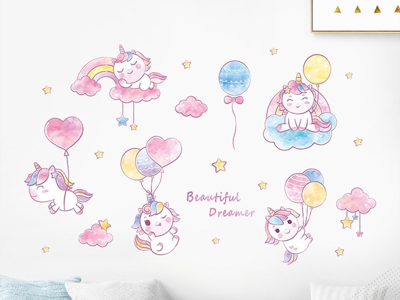 Decal tranh dán tường Ngựa hạnh phúc cầu vòng