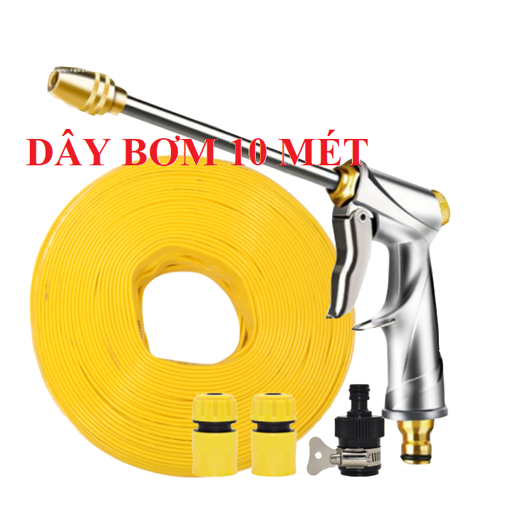 Bộ dây vòi xịt nước rửa xe, tưới cây . tăng áp 3 lần, loại 15m 206318 đầu đồng,cút,+ tặng đai TL