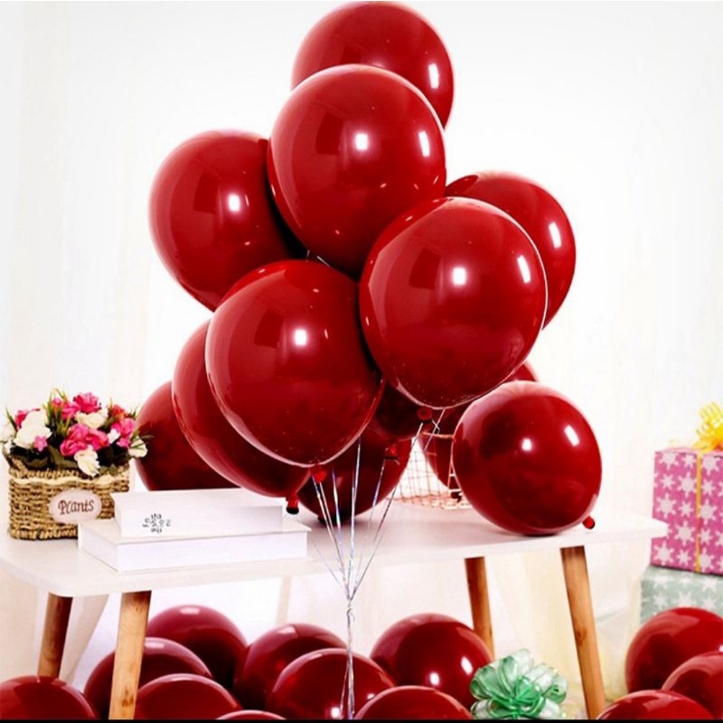 Set 10-20 quả bóng màu đỏ lựu, bóng siêu nhũ màu đỏ lồng 2 lớp trang trí sinh nhật, phòng cưới