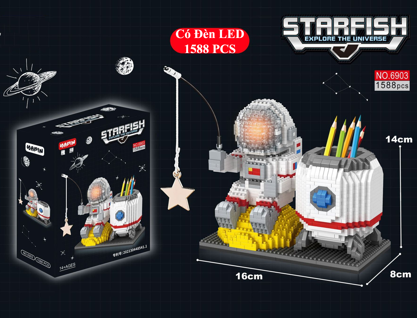 Có Đèn LED - 1588 Mảnh Bộ đồ chơi lắp ghép lego Phi Hành Gia Hộp Đựng Bút
