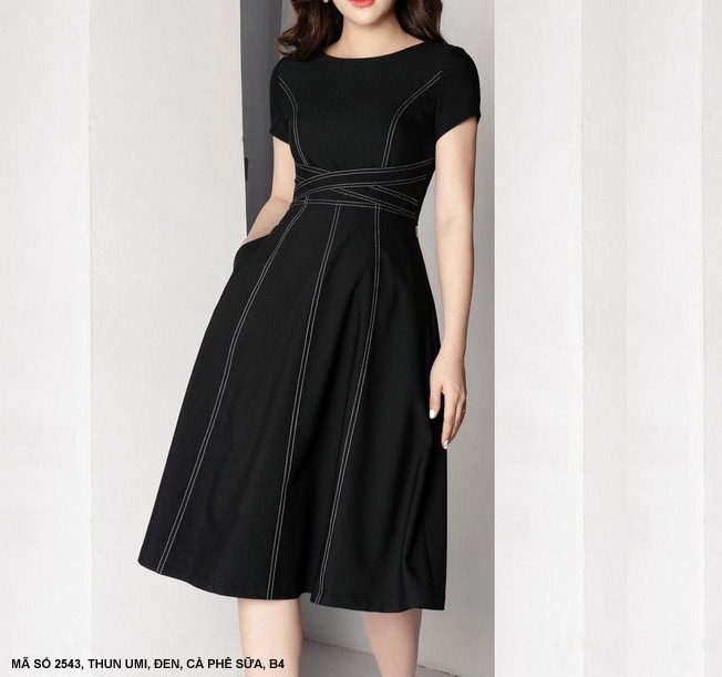 🌸   Mydu Shop |   Ms 2543 Dress Office Dress with Flared Shape, Elastic Fabric with Elegant Stitching