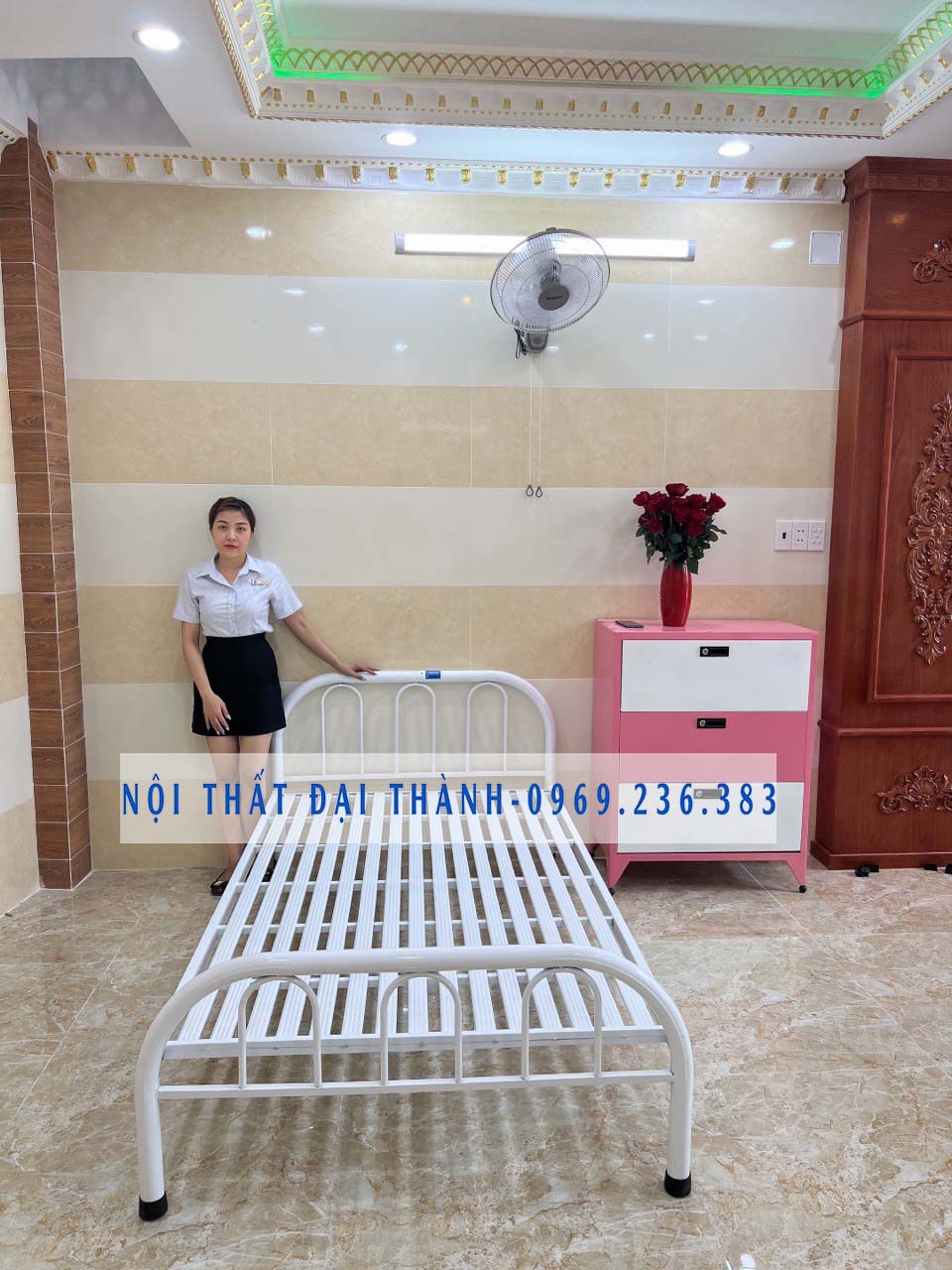 Giường sắt mẫu đơn giản kích thước 1m x dài 2m