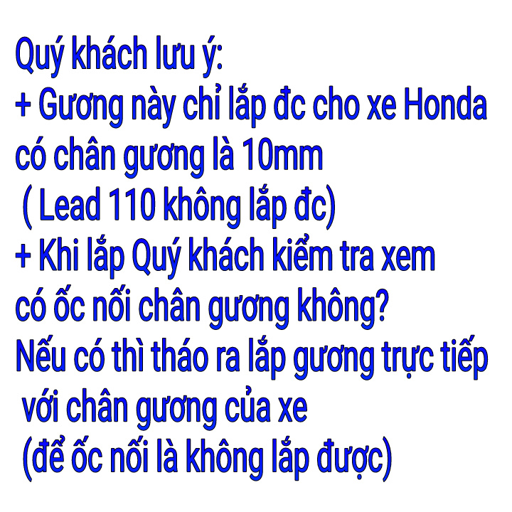 Gương xe máy lắp cho xe Honda Lead 125, Airblade các đời, Vision các đời, Future, Wave các loại, Click (01 đôi)