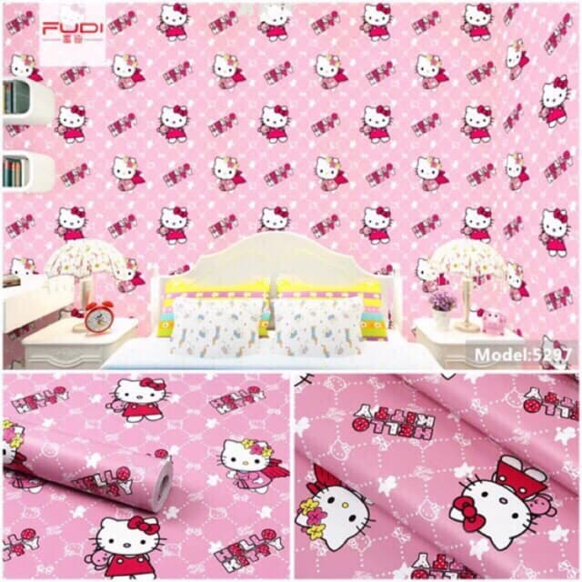 Giấy Dán Tường Kitty Hồng (Dài 10m, Rộng 45cm)