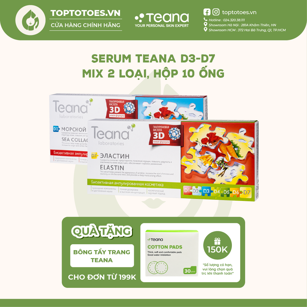 Serum Teana D3 Sea Collagen & D7 Elastin phục hồi làn da tổn thương, mất cấu trúc, nhăn, chảy xệ, cho da căng láng