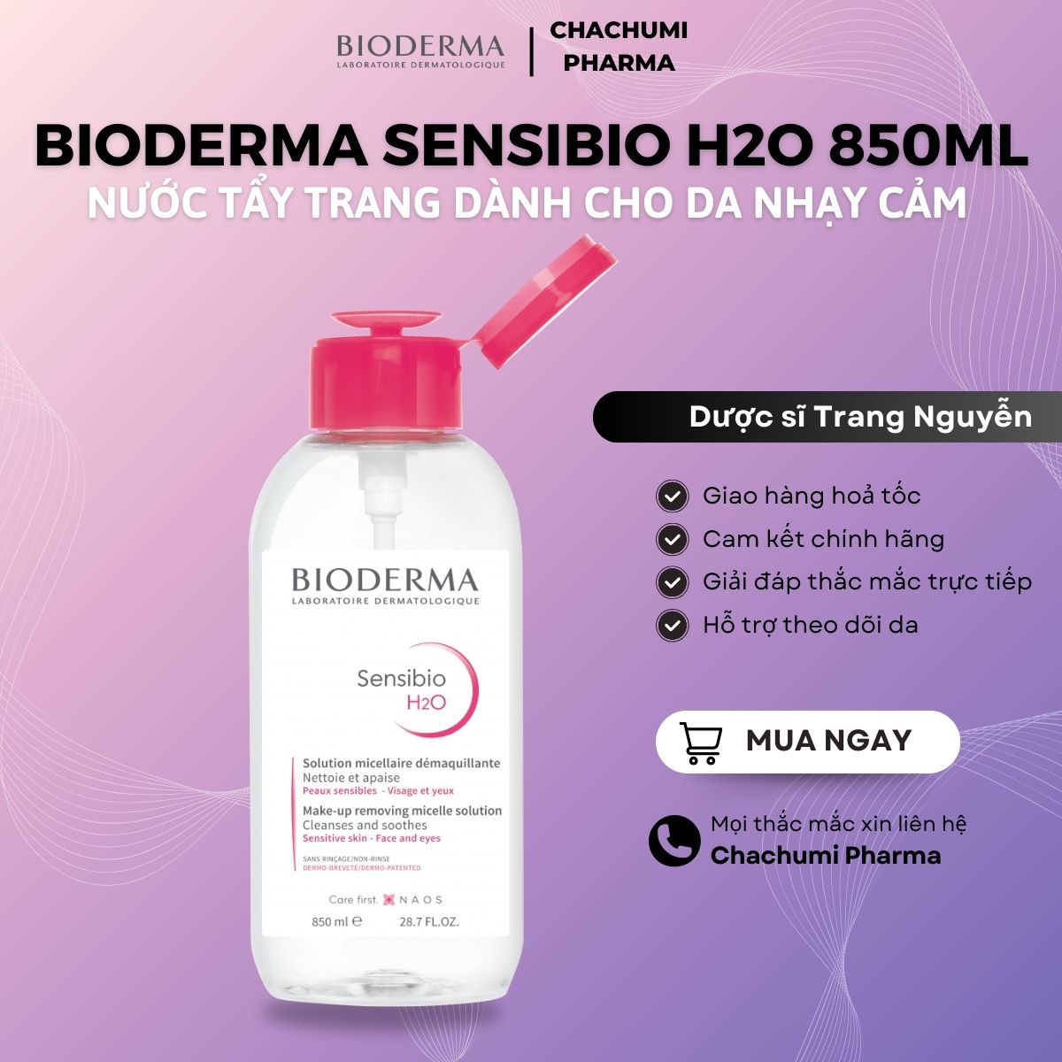 Tẩy trang bioderma 850ml cho da nhạy cảm