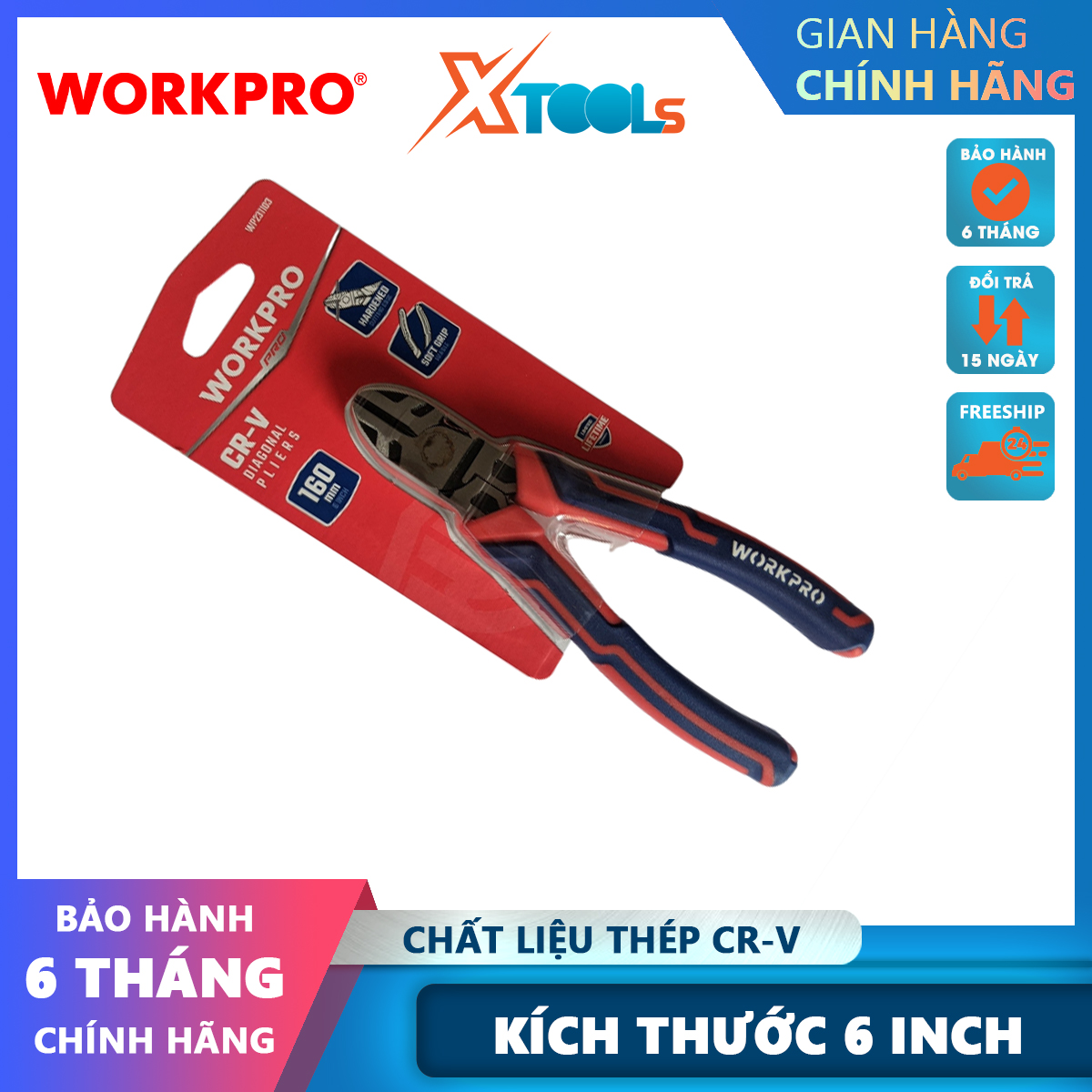 Kìm cắt bằng thép CR-V 6 inch Workpro