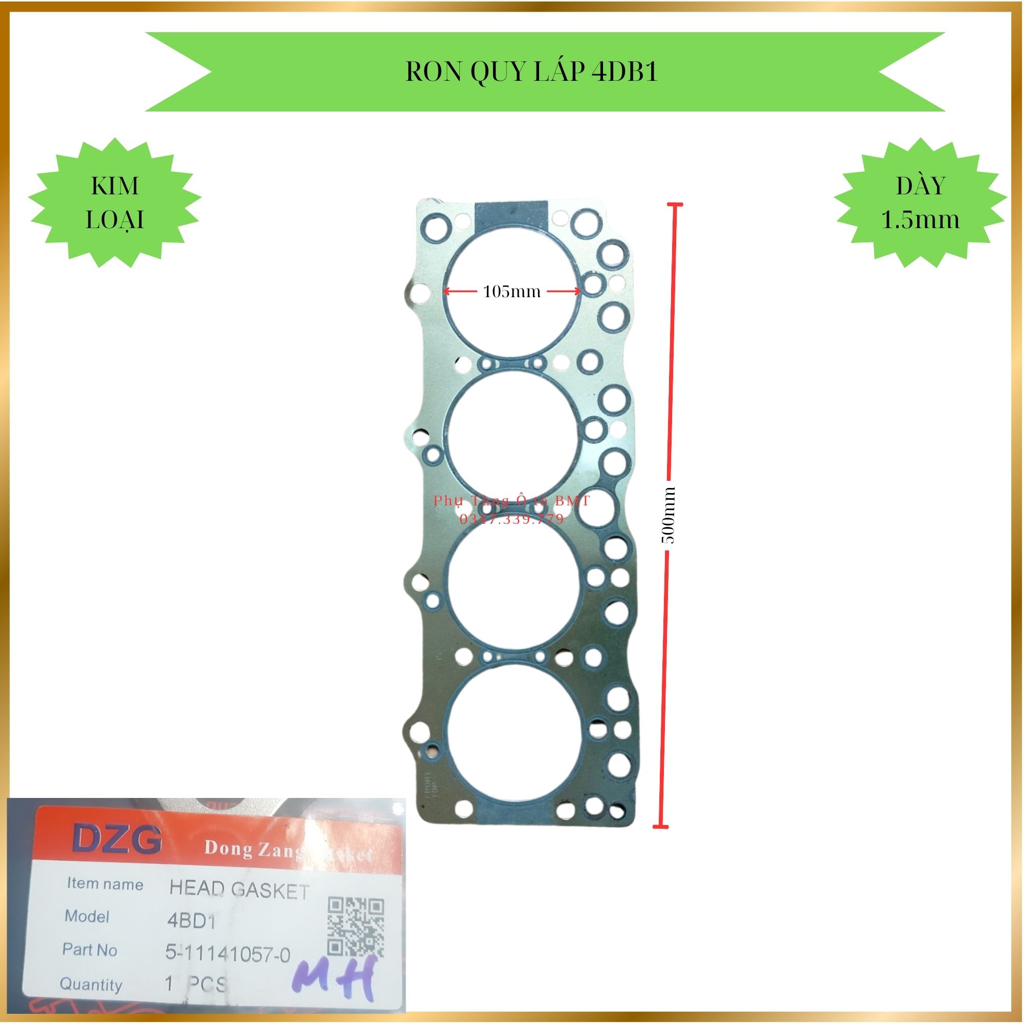Gioăng quy lát, ron mặt máy, lắp cho xe isuzu, mã máy 4db1