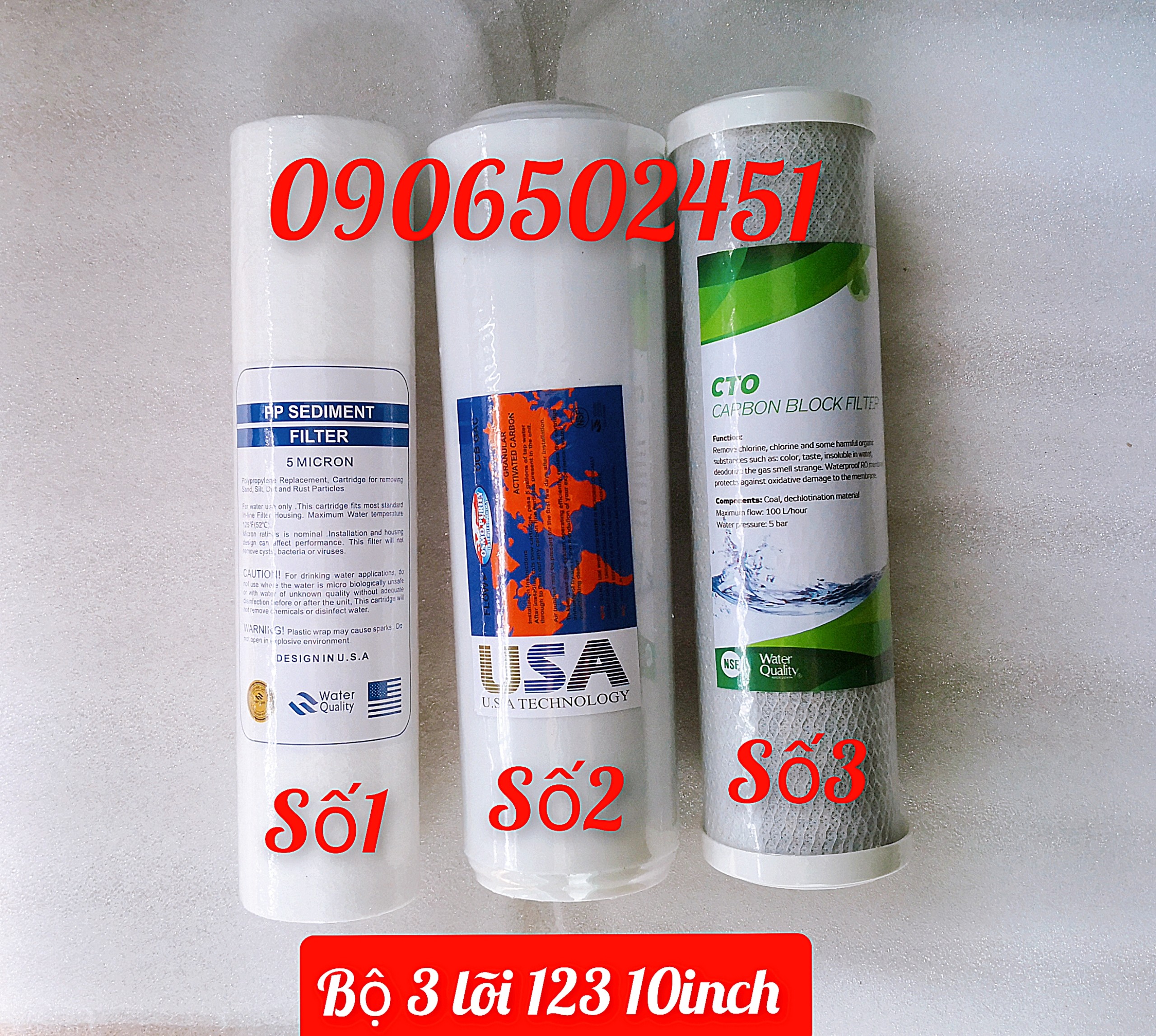 [HCM]Combo Bộ sản phẩm 6 lõi lọc (gồm 4 lõi lọc số 1 & 1 lõi số  2 & 1 lõi số 3) 10inch