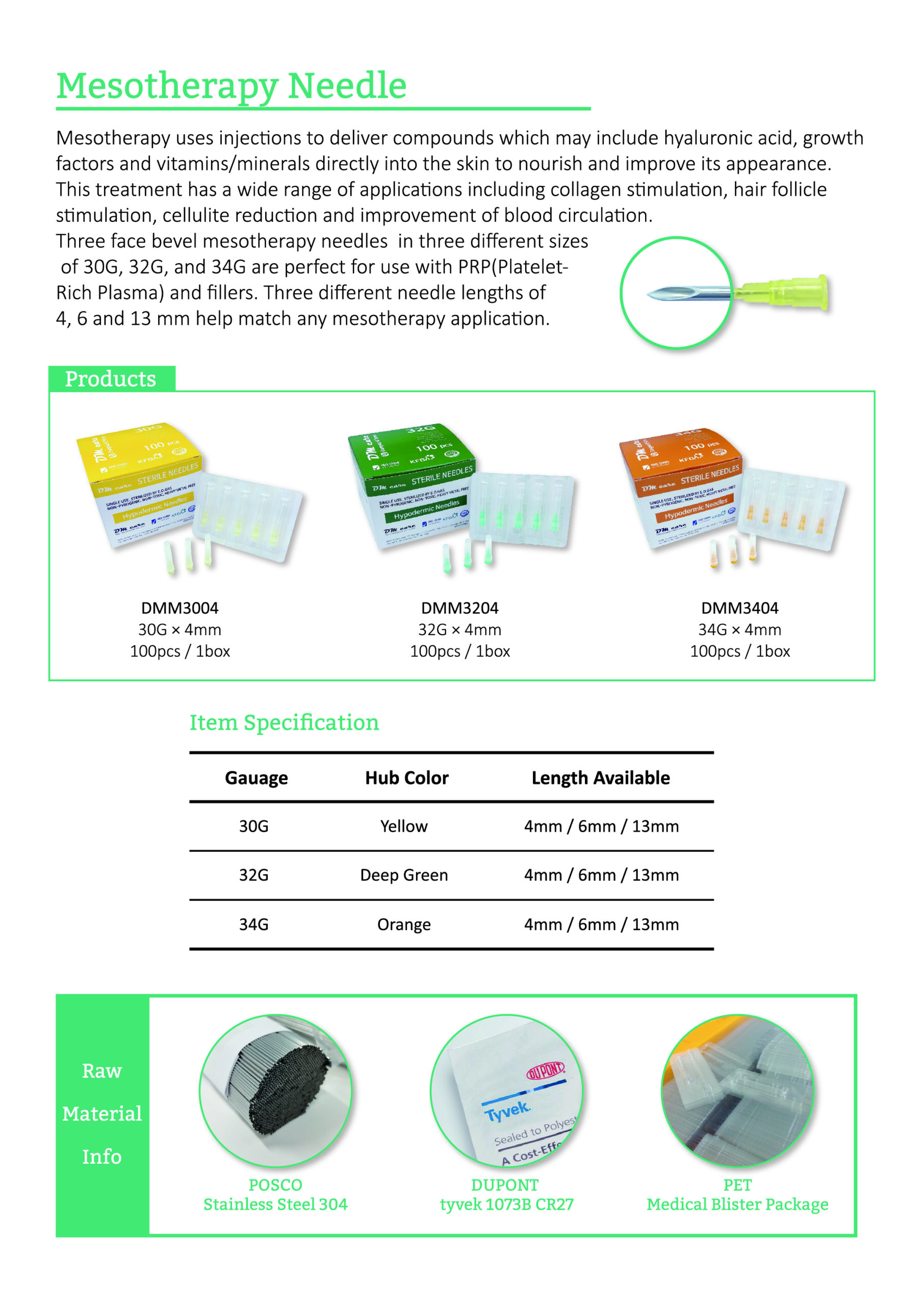 [HCM]Hộp 100 cây kim meso 30G 32G 4mm 13mm tiêm căng bóng cá hồi trẻ hoá PRP Hàn Quốc DM CARE