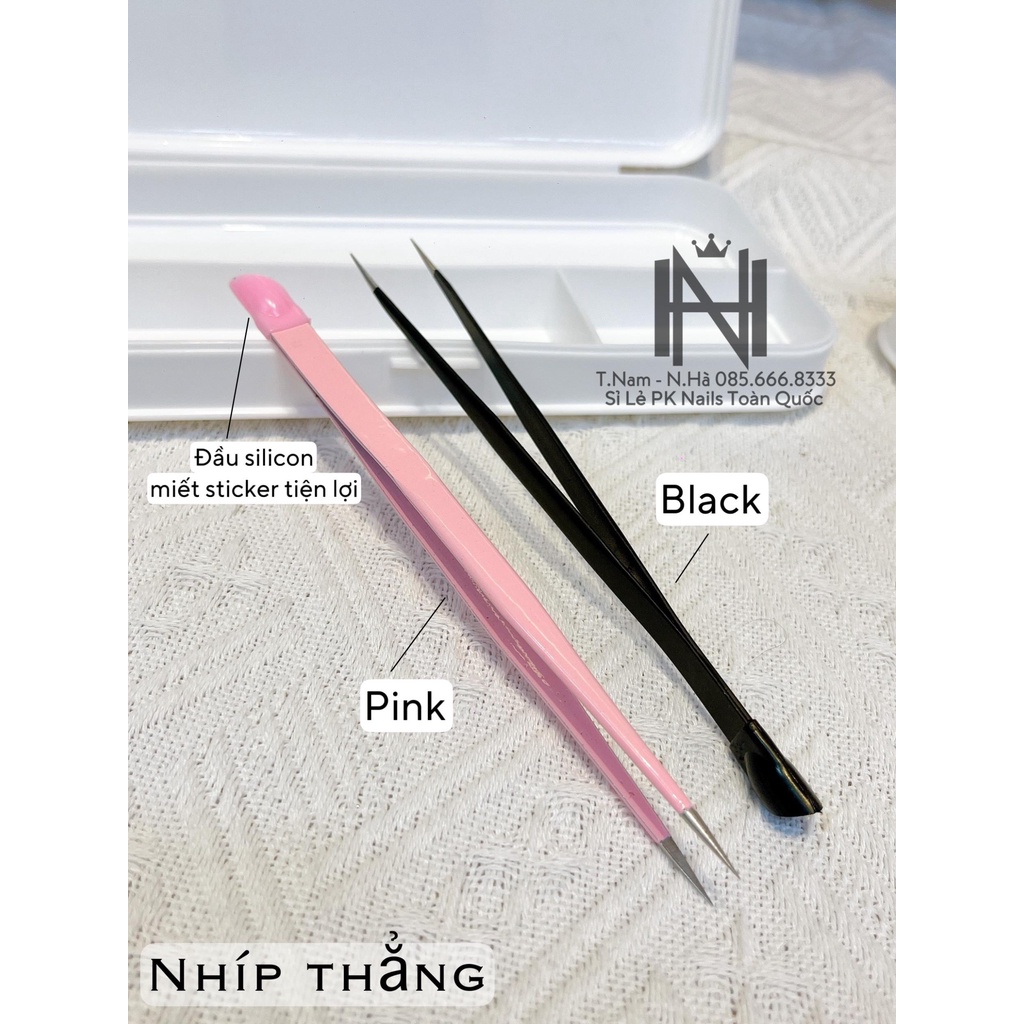Nhíp Gắp Đá Nail Có Đầu Silicon,nhíp thẳng,  miết sticker
